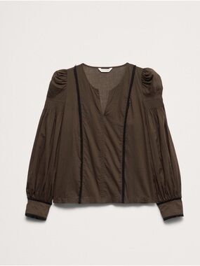 Banana Republic Lightweight Cotton Puff Sleeve Top. XXS Heathland Brown.